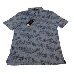 7 Diamonds Men Polo Shirt Blue Size XL Pima Cotton Palm Print Short Sleeve